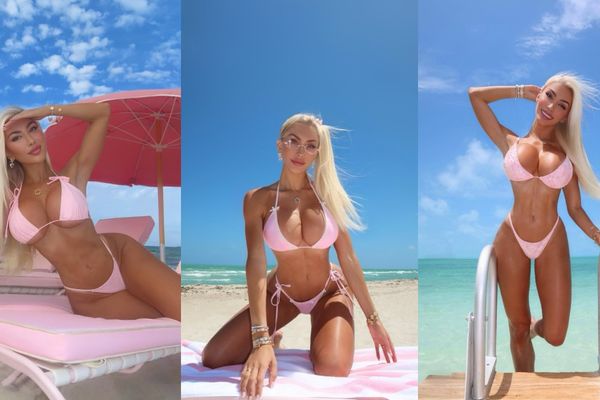 Anna DiCenzo Turns Every Beach Into a Fashion Runway with Her Bold Pink Bikini Style