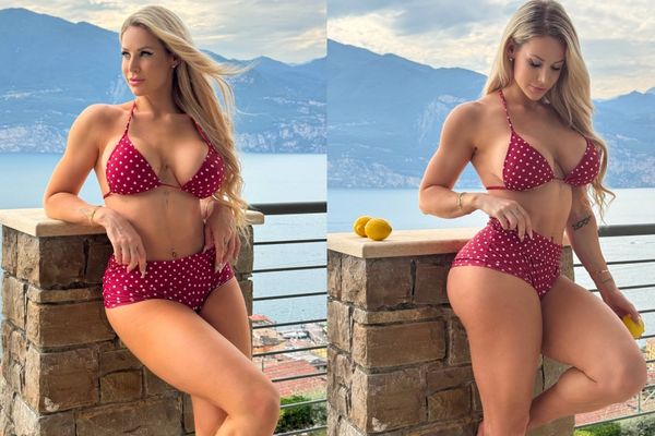 Leo Theresa Channels Vintage Holiday Glamour in Playful Swimwear