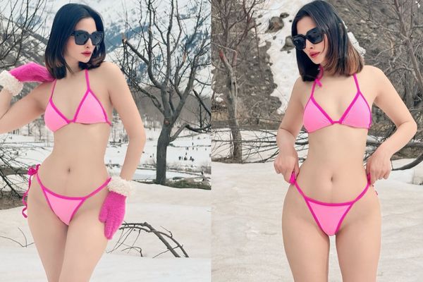 Renuca Singh Thakuri Heats Up Snowy Mountains in Bold Pink Bikini Look