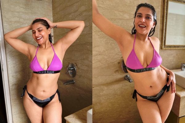 Tanya Chaudhari Turns a Shower Setting Into a Striking Neon Fashion Story