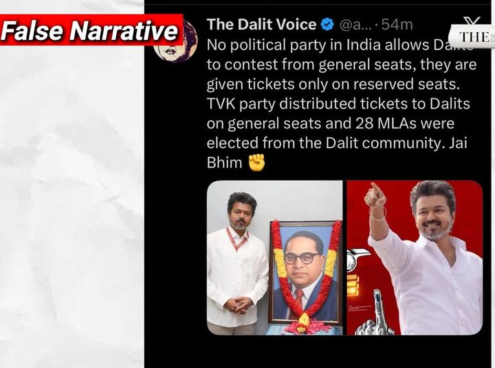 Viral post claiming 28 Dalit MLAs from TVK Viral post claiming 28 Dalit MLAs from TVK